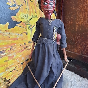Wayang Golek marionnette en bois traditionnel - Cepot clown serviteur figurine de théâtre et art indonésien décoratif (années 1980) - JAVA