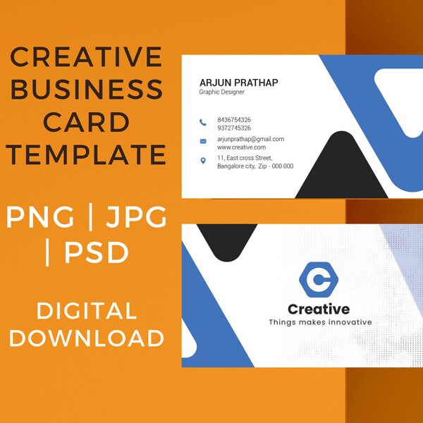 Creative Business card Template - Files: psd, jpg, png - Digital Download.