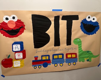 Custom handpainted Banner, Elmo, Cookie Monster, Sesame Street, Choo choo train, dinosaur birthday, teacher banner, bulletin board banner