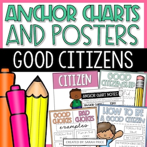Burgerschapsactiviteiten | Goede burgerposter| Ankerkaarten voor verantwoordelijke burgers