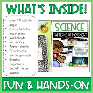 K&ouml;nnte beinhalten: Eine farbenfrohe, druckbare Ressource f&uuml;r den naturwissenschaftlichen Unterricht mit einer Comicfigur und dem Text "Science Patterns of Movement". Die Ressource umfasst &uuml;ber 140 Aktivit&auml;tsseiten, 8 leicht verst&auml;ndliche Unterrichtspl&auml;ne, Arbeitsbl&auml;tter, Vokabeln, Ankertafeln, Experimente, Schreibaufforderungen, Grafikorganisatoren und Abschlusstests.