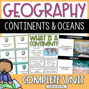 Schede e attività su continenti e oceani, unità didattica di geografia per la seconda e terza elementare (stampabili).