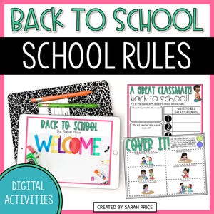 May include: A digital activity pack for back to school with a colorful welcome sign, a worksheet titled "A Great Classmate! Back to School!" and a worksheet titled "Cover It!" with illustrations of children.