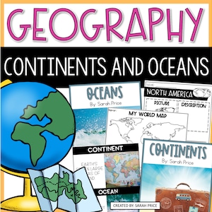 Actividades de continentes y océanos / Enseñanza de las hojas de trabajo de los 7 continentes y los 5 océanos / Planes de lecciones de geografía