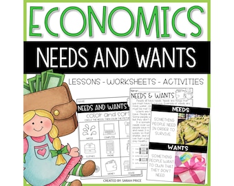 Actividades de necesidades y deseos: lecciones de economía de 1.º, 2.º y 3.er grado y hojas de trabajo de estudios sociales para niños