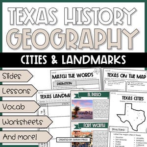 Texas Städte und Sehenswürdigkeiten Einheit | 4th Class Texas Geschichtsblätter, Geographieunterricht & TEKS-bezogene Aktivitäten