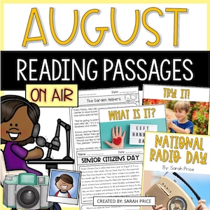 August Reading Comprehension Worksheets for 2nd & 3rd Grade | Back to School Literacy Pack | Printable Fiction and Nonfiction Passages