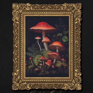 Goblincore Mushroom And Fern Wall Art, Botanical Deep Forest Printable, Dark Cottagecore Decor, Moody Nature Print