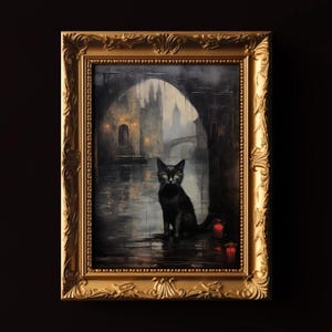 Decoración de pared gótica, impresión Dark Academia, arte de pared de gato negro brujo, arte de Halloween descargable, arte de pared melancólico, impresión de póster Dark Cottagecore