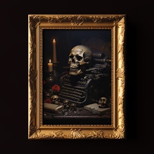 Dark Academia Skull Wall Art, Printable Gothic Decor, Macabre Art, Dark Cottagecore Print, Moody Painting, Skull Decor