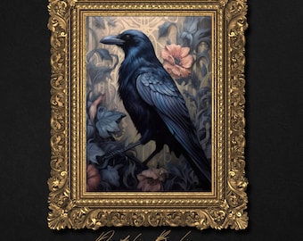 Whimsigoth Black Raven Wall Art Gothic Crow Print Dark Academia Printable Dowloadable Cottagecore Decor
