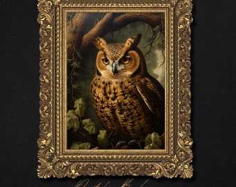 Gothic Owl Print: Dark Forest, Vintage Cottagecore Decor (Digital Print)