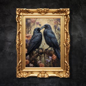 Whimsigoth Raven Couple Print: Gothic Cottagecore Wall Art (Downloadable)
