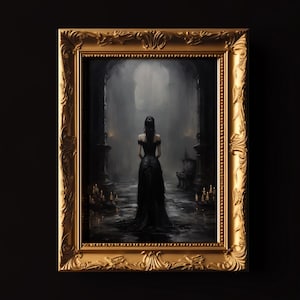 Victoriaanse dame donkere gotische afdrukbare muurkunst, Goth woondecoratie, humeurige Victoriaanse print, Dark Academia Witchy kunst aan de muur