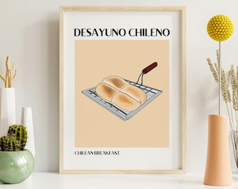 Desayuno Chileno Print, Chilean Food Illustration, Chilean Wall Art, Hispanic Heritage, Kitchen Decor, Printable Food Print, Chilean Gift
