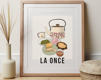 La Once Print, Kitchen Gift Decor, Chilean Food Illustration, Chilean Wall Art, La Once Nostalgic Art, Chilean Print, Chilean Traditions