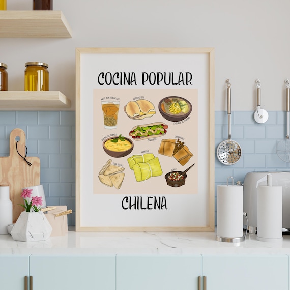 Cocina Popular Chilena Print, Chilean Food Illustration, Hispanic Heritage Wall Art, Food Kitchen Decor, Chilean Art Print, Gift for Chilean