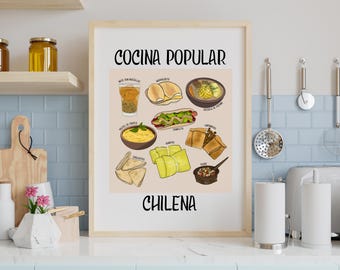 Cocina Popular Chilena Print, Food Illustration, Chilean Art, Hispanic Heritage, Kitchen Decor, Food Print, Latino Wall Art, Chilean Gift