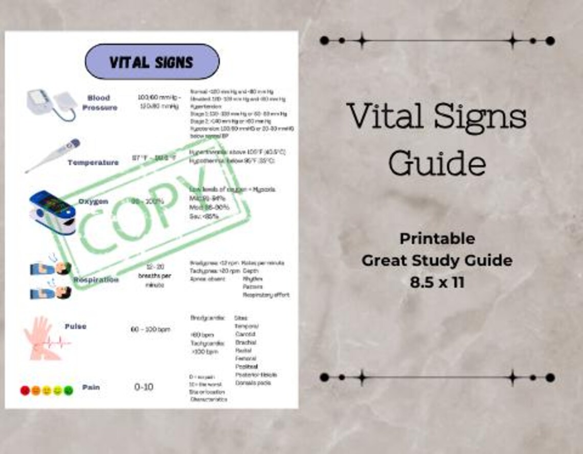 Vital Signs Chart, Printable, 8.5x11, Study Guide - Etsy