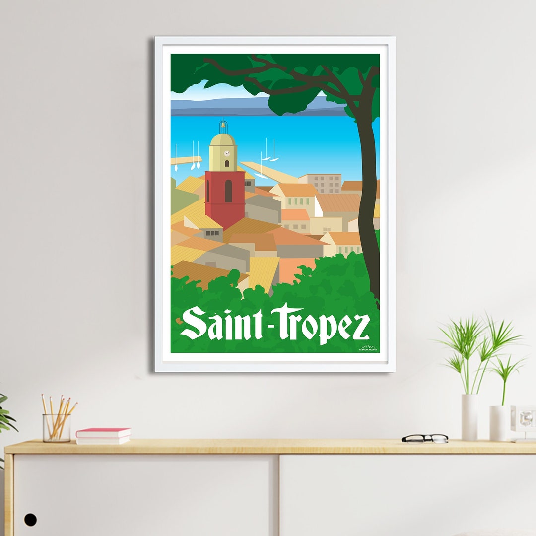 Poster Vintage Saint-Tropez - Affiche Déco Multicolore Sur Papier - Neuf Sous Tube