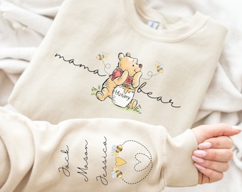 Benutzerdefinierte Mama Bär Sweatshirt für Mama Pullover für Muttertag Personalisierter Pooh Hoodie Klassisches Pooh Bär T-Shirt Kundengerechtes Hemd