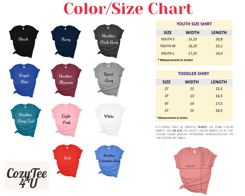 the color / size chart for a women's t - shirt