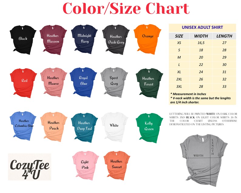 the color chart for a women's t - shirt