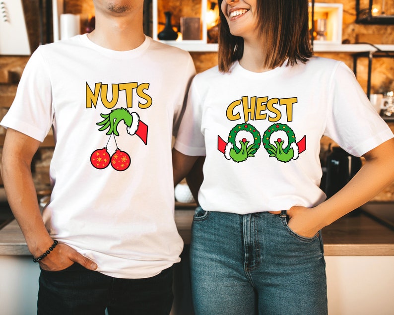 Chest And Nuts Couples Christmas T-Shirt, Funny Christmas Shirt, Couples Christmas Sweatshirts, Christmas Humor, Holiday Tee, Funny Saying image 2