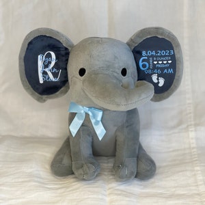 Personalized Elephant For Newborn Baby, Custom Elephant Baby Keepsake, Unique Baby Shower Gift, Custom Elephant Plush Toy For Baby