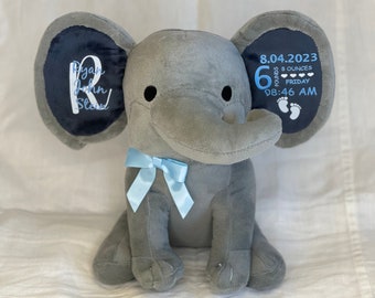 Personalized Elephant For Newborn Baby, Custom Elephant Baby Keepsake, Unique Baby Shower Gift, Custom Elephant Plush Toy For Baby