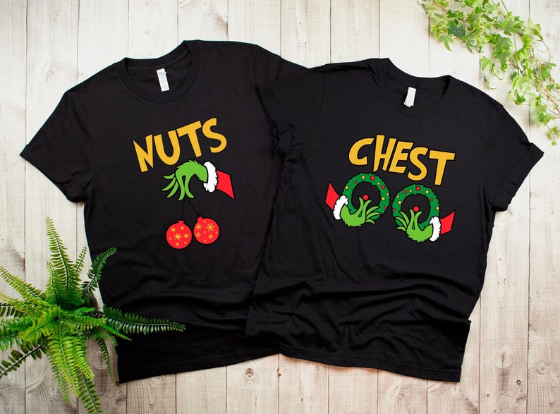 Chest And Nuts Couples Christmas T-Shirt, Funny Christmas Shirt, Couples Christmas Sweatshirts, Christmas Humor, Holiday Tee, Funny Saying image 1