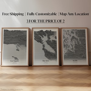 Mapa de topografia personalizado impressão pôster de qualquer local conjunto de impressão de pôster de 3 arte de parede emoldurada impressões legais para decoração de sala de estar para arte de quarto