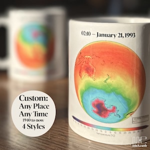Meteorologie-Kaffeetasse, wo wir uns trafen Tasse personalisiertes Jahrestagsgeschenk kundenspezifische Wetterkarte Klima-Enthusiast spezielle Lage Speicher-Andenken