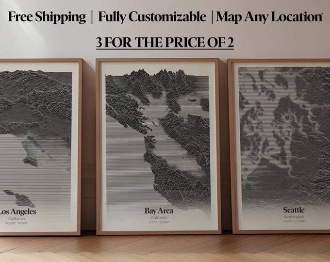 Framed Custom Map Print Poster Any Location Custom Digital Download Map ...