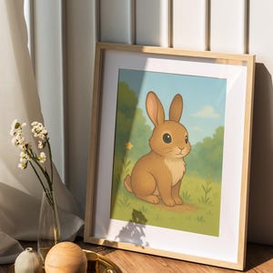 Cute Rabbit Printable Poster • Soft Forest Children&#39;s Illustration • Downloadable Digital Art