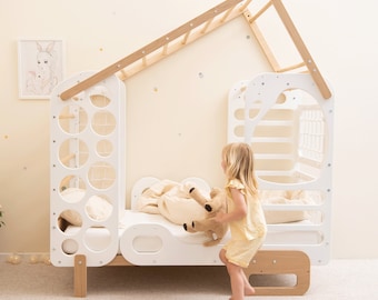 Kinderspielbett, nachhaltige Kleinkindmöbel, Spielzimmer-Bettgestell, umweltfreundlicher Kinderschlafbereich