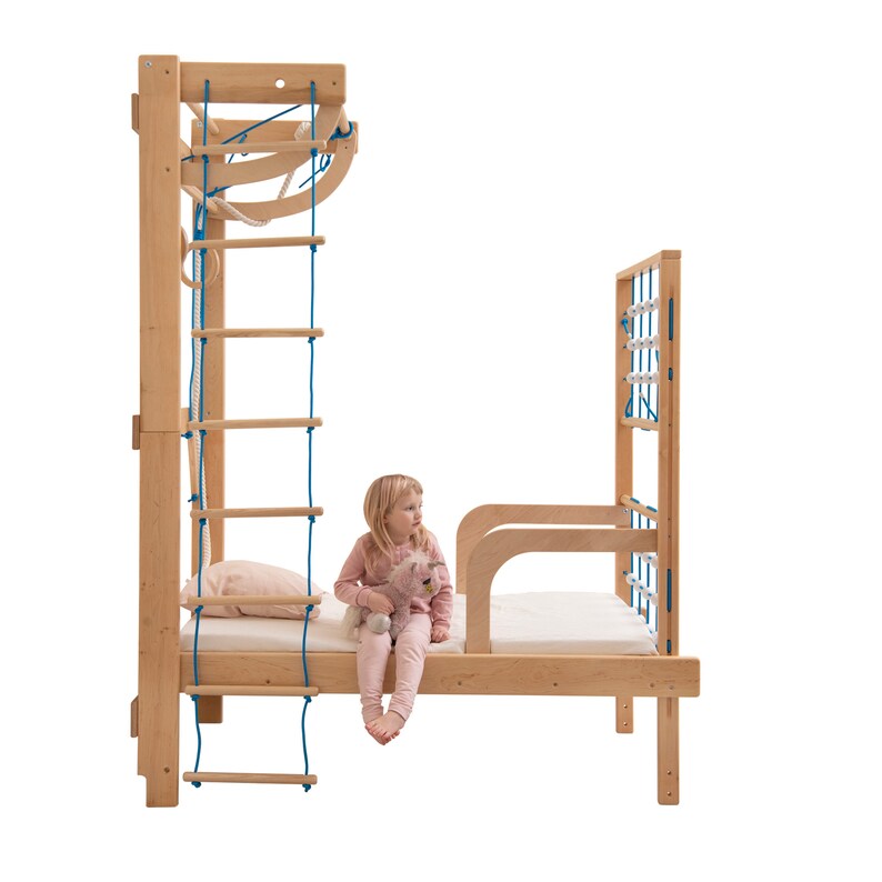 Montessori Climbing Bed for Toddlers, Wooden Gym Bed Frame, Kids