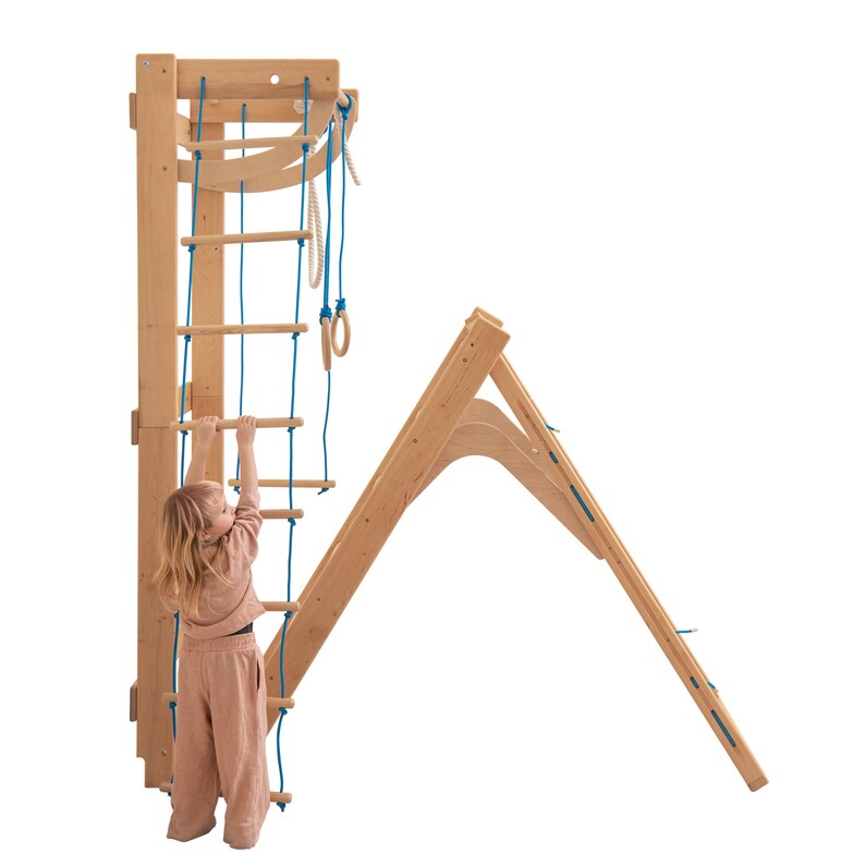 Montessori Climbing Bed for Toddlers, Wooden Gym Bed Frame, Kids
