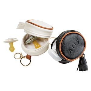 Ally Scandic Vegan Leather Pacifier Case - Zippered Holder for Diaper Bag with Clips - Baby Shower Gift - Free Shipping