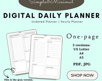 Minimalist Daily Planner Printable Digital Hourly Undated - Etsy