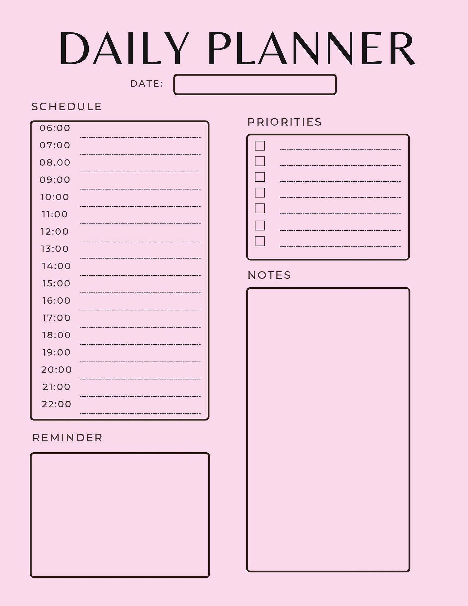 Minimalist Daily Planner Printable Digital Hourly Undated - Etsy