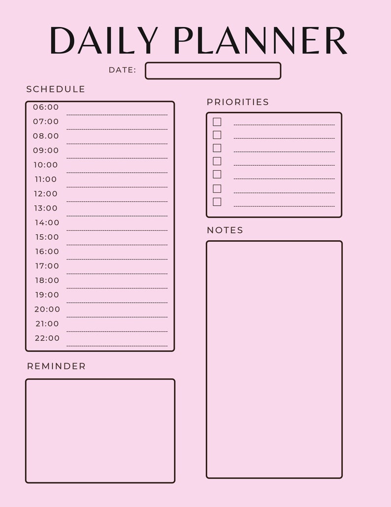 Minimalist Daily Planner Printable Digital Hourly Undated - Etsy