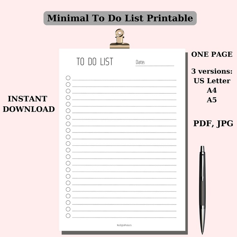 Minimalist to Do List, Printable Planner Templates, Digital to Do List ...