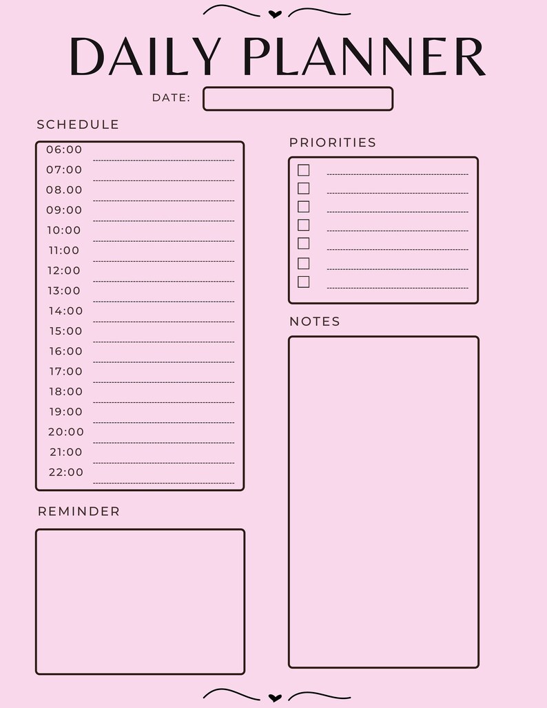 Minimalist Daily Planner Printable Digital Hourly Undated - Etsy