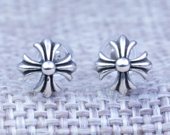 Chrome Hearts Style Cross Iris Flower Zilveren Oorbellen, Vintage Paar Oorbellen, Unisex Earring, Forever Love Mannen Vrouwen Chrome Heart Oorbellen