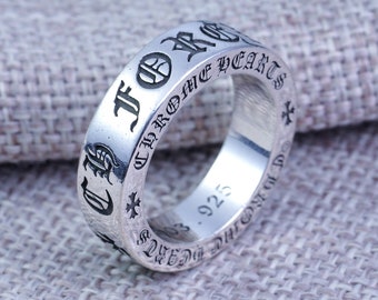 Chrome Hearts Style Eeuwig Hart Zilveren Ring, Klassieke Vintage Cross Ring, INS Paar Ring, Unisex Ring Gotische Ring, Motor Hip Hop Ringen