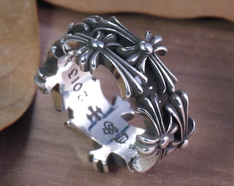 Chrome Hearts Style Double Cross Flower Zilveren Ring, Vintage INS Paar Ring, Unisex Ring, Forever Love Ring