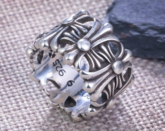 Anello in argento con fiore croce cimitero stile cuori cromati, Anello coppia INS vintage, Anello unisex, Anello amore per sempre Anello gotico Anello Hip Hop