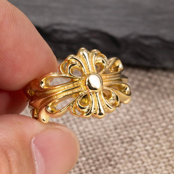 Chrome Hearts Style iris  flower Cross Flower Ring,18k gold plated  Vintage INS Couple Ring, Unisex Ring, Forever Love Ring Gothic Ring