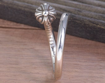 Chrome Hearts Style Nail 3D Cross Iris Flower Adjustable Silver Ring, Vintage INS Couple Ring, Unisex Ring, Forever Love  Men Women rings
